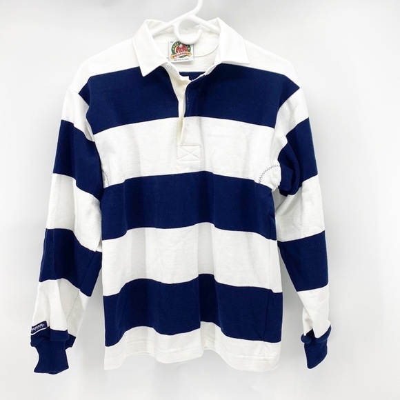 Barbarian Other - Barbarian Rugby Wear Mens Polo Shirt Long Sleeves White/ Blue Cal Berkeley